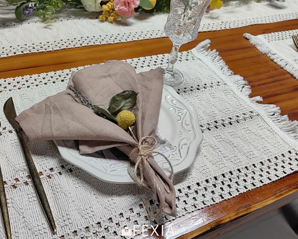 Beige Boho Placemats Set of 4 Table Mats Farmhouse Home Dining Decor