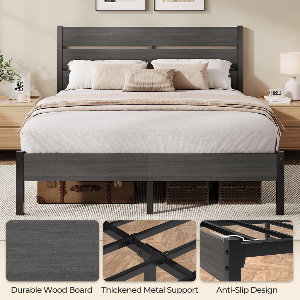 Queen Bed Frame with Headboard and Footboard, Metal Platform Bed with Under Bed Storage, All-Metal Support, No Box
