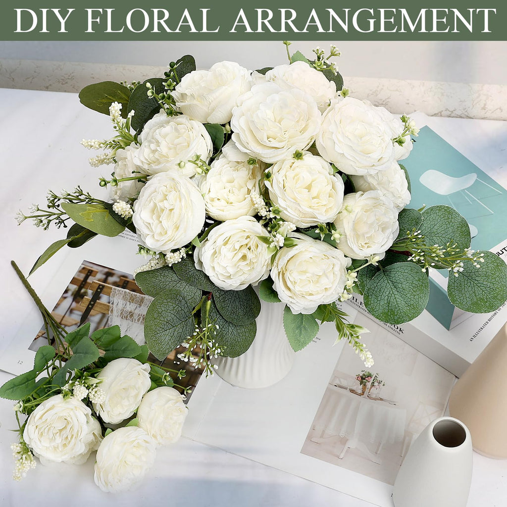 12 Bundles White Artificial Peonies Silk Flowers Bulk