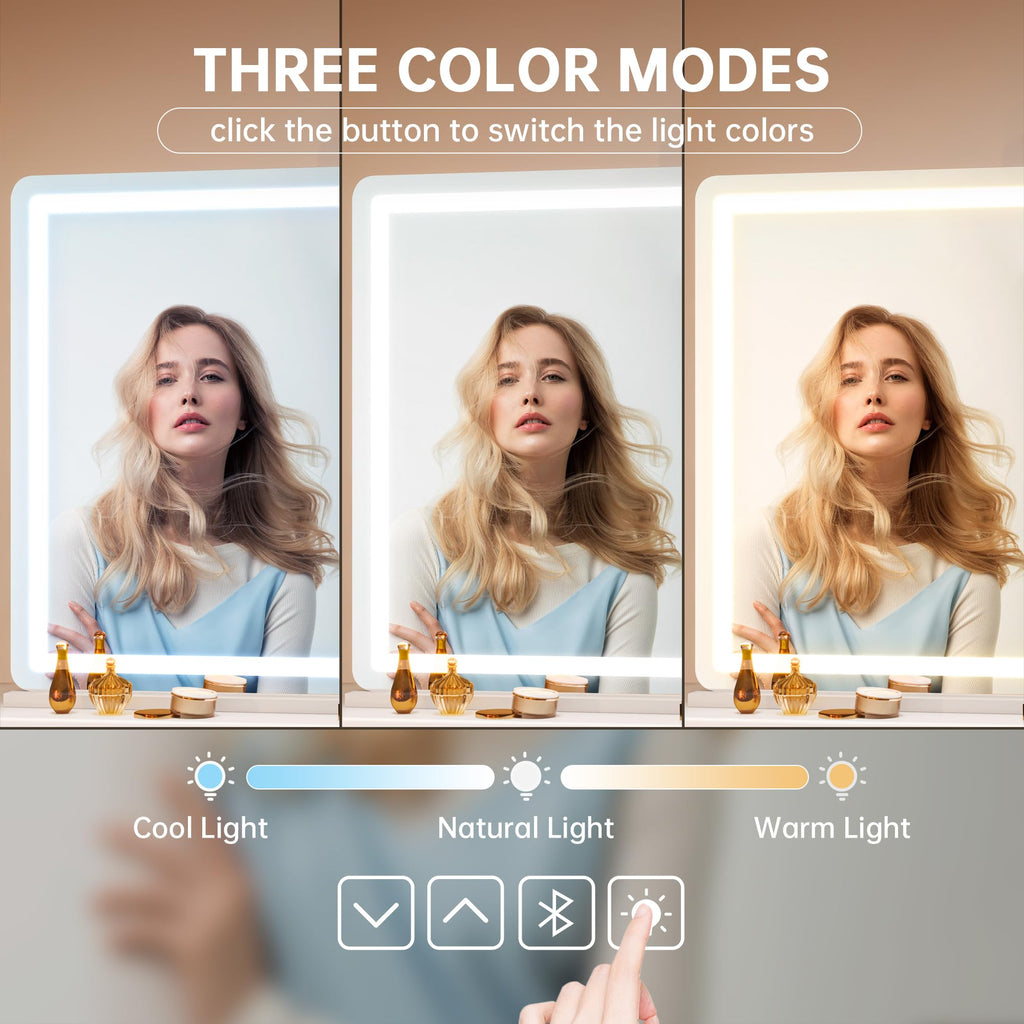 Vanity Mirror with Lights and Bluetooth Speaker, 50.2" x 33.9" LED Makeup Mirror, Lighted Makeup Mirror with Dimmable