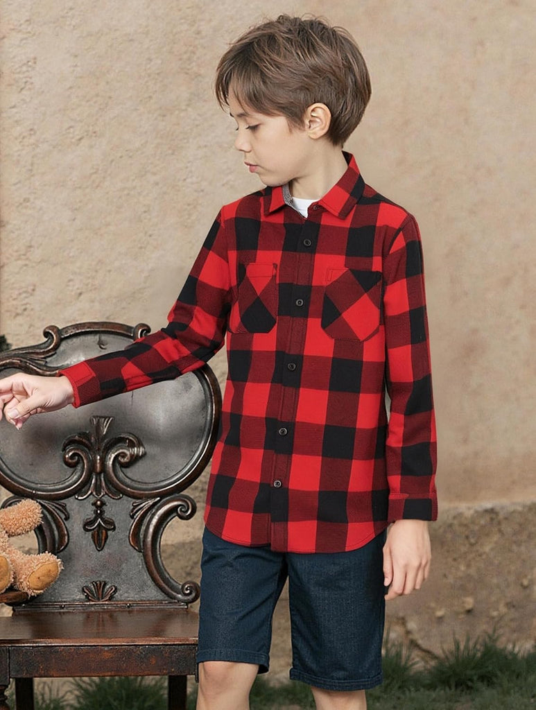 Boys Flannel Shirts Long Sleeve Kid Plaid Button Down Shirt