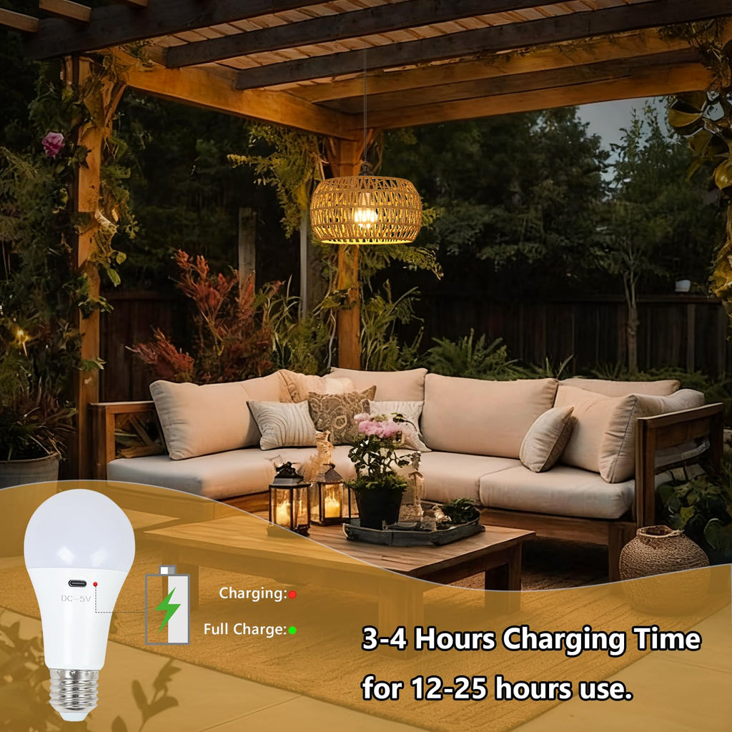 Battery Operated Chandelier with Remote, 11.8" Rattan Battery Powered Hanging Light for Porch, Rechargeable Outdoor