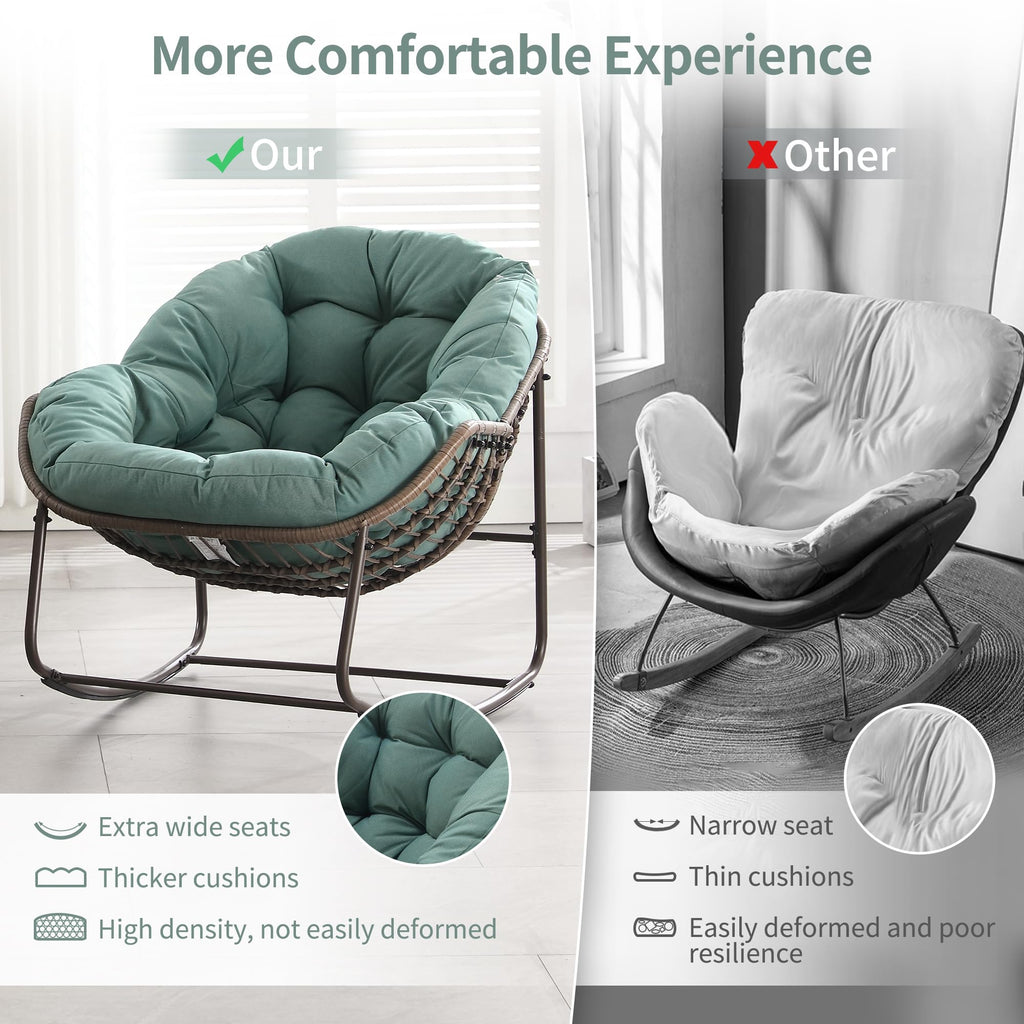 Outdoor Patio Rocking Chairs Set of 2, Oversize Papasan Rock Chair