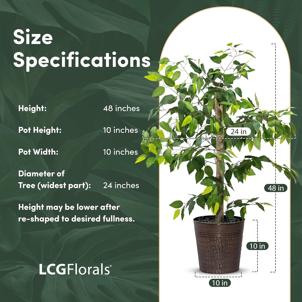 Artificial Tree 4ft Artificial Ficus Tree in Copper Metal Pot by - Faux Indoor Plant with Real Wood Trunk, Fully