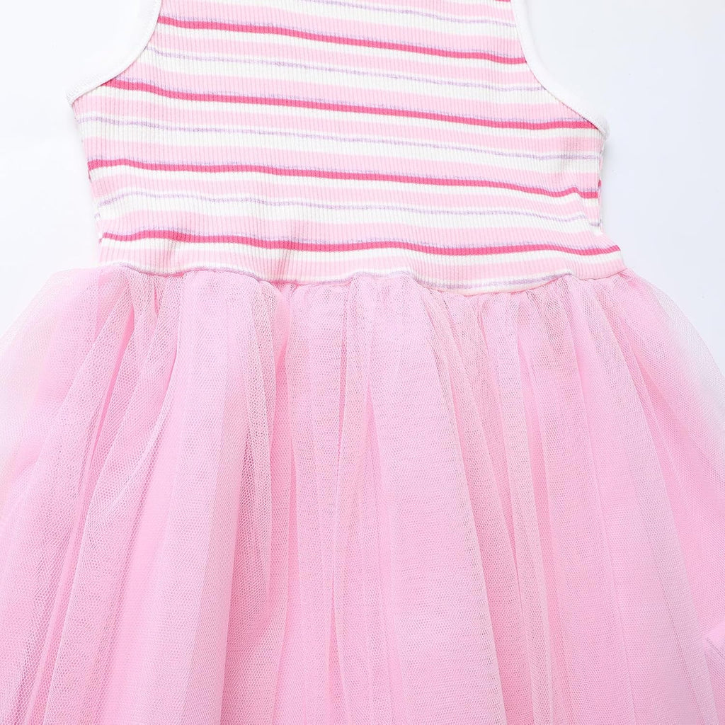 Girls Tulle Dress Cotton Sleeveless Ribbed Dress for Toddler