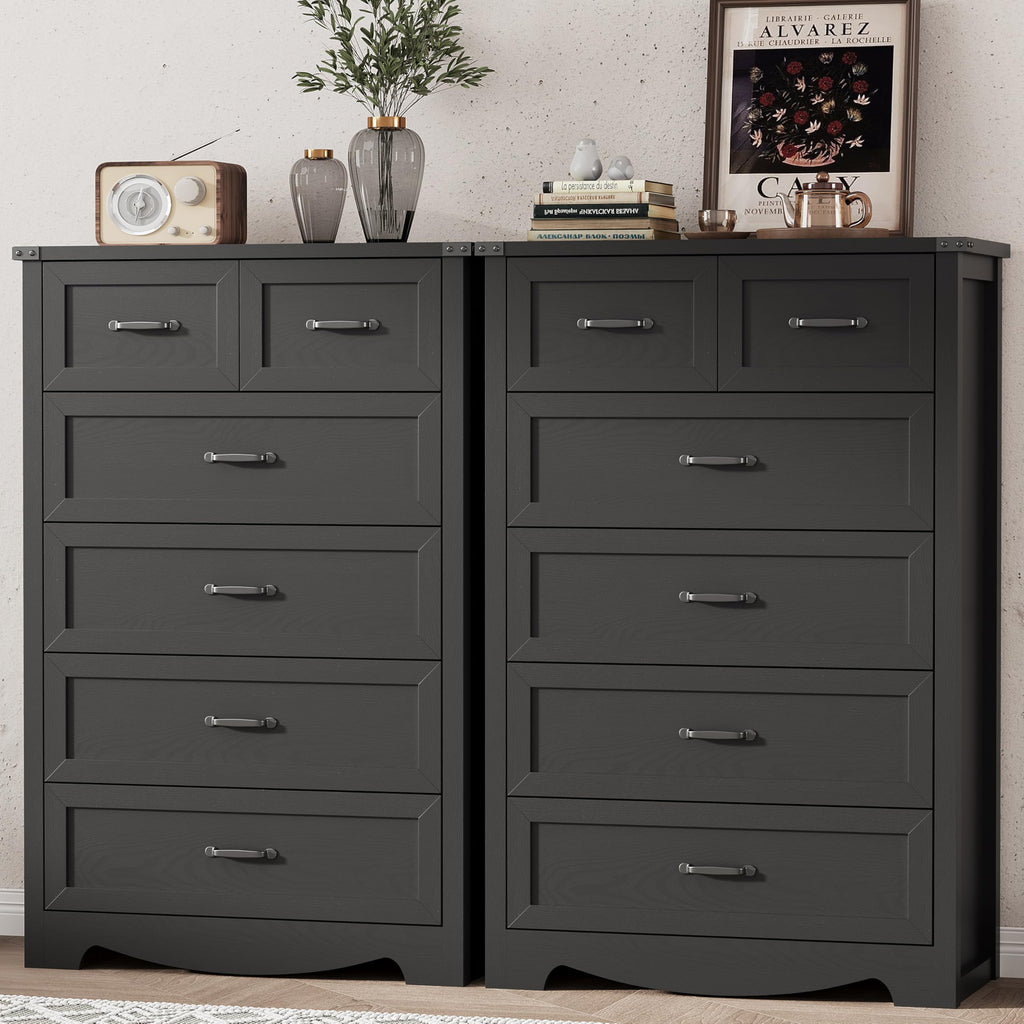 With 6 Drawers, 49" Tall Wood Chest of Drawers with Deep Drawers & Mental Handle, Modern TV Stand, Wooden Closet