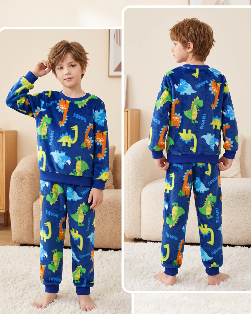 Boys Fleece Pajamas Fuzzy Sleepwear Toddler Soft PJs Loungewear Cozy Pullover Sweatshirt Pants Set for Kids 4-5