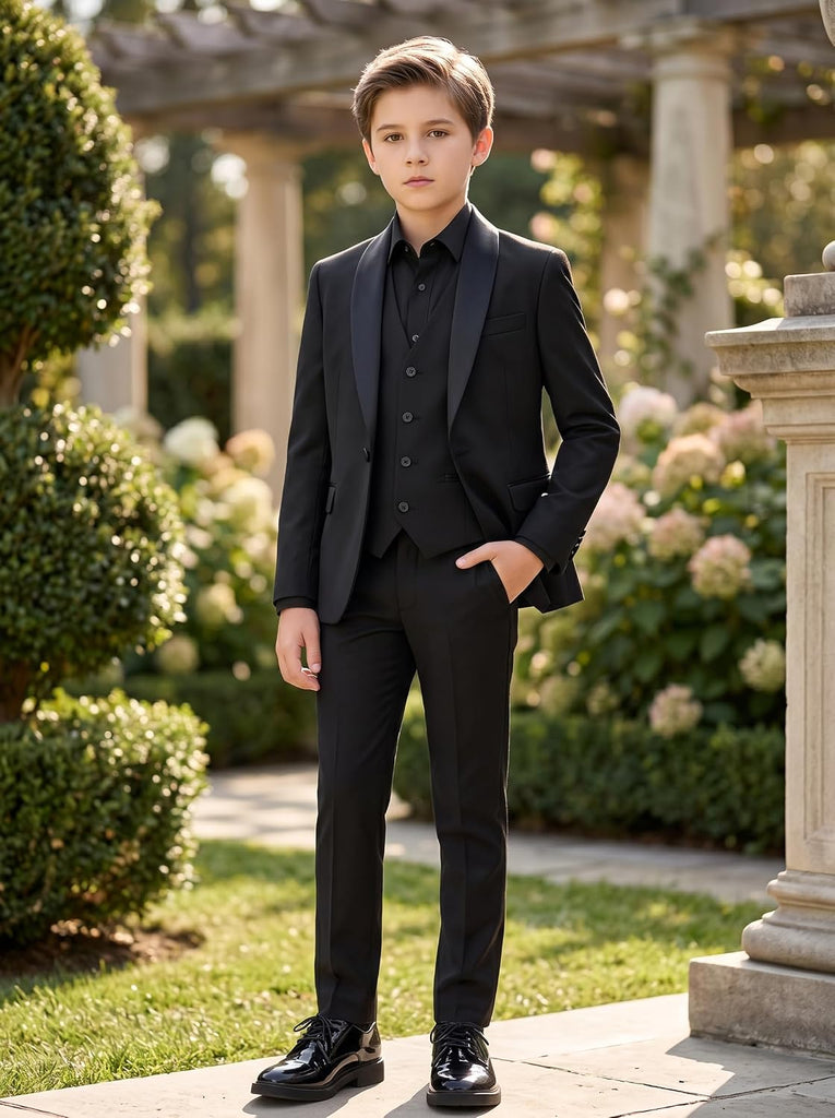 Boys Tuxedo Formal Suits 3 Piece,Shawl Lapel Jacket Vest and Pants