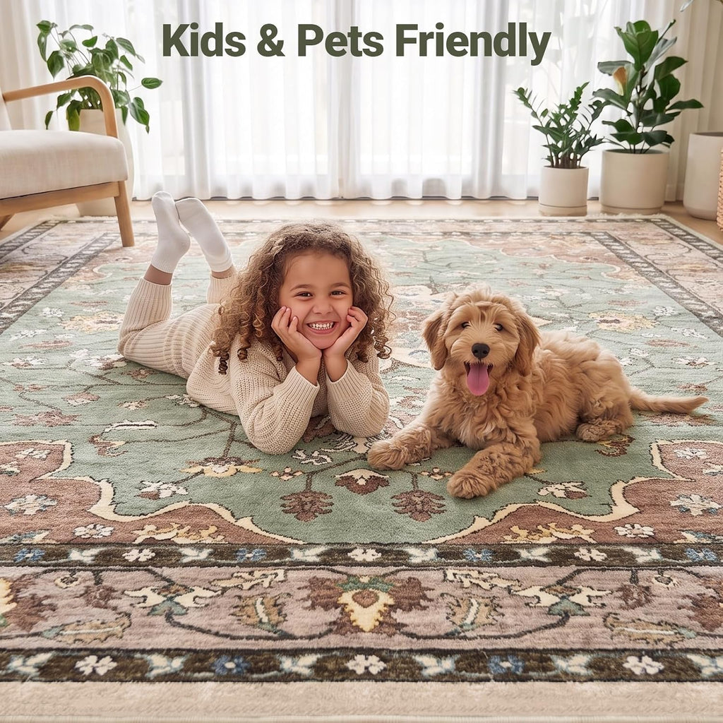 Washable Area Rug, Large Vintage Distressed Medallion Rugs