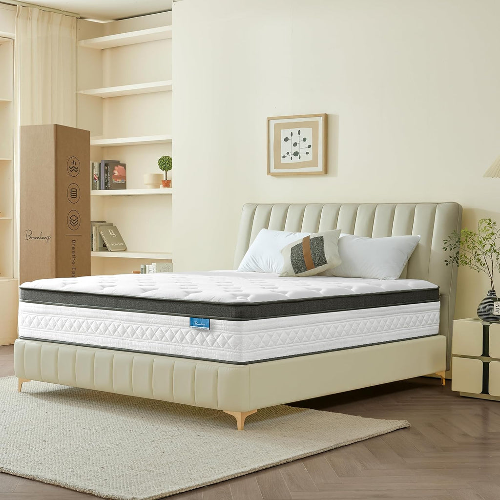Queen Mattress, 12 Inch Cooling Hybrid Queen Size Mattress in a Box, Medium Firm with Gel Memory Foam & Pocket Coils