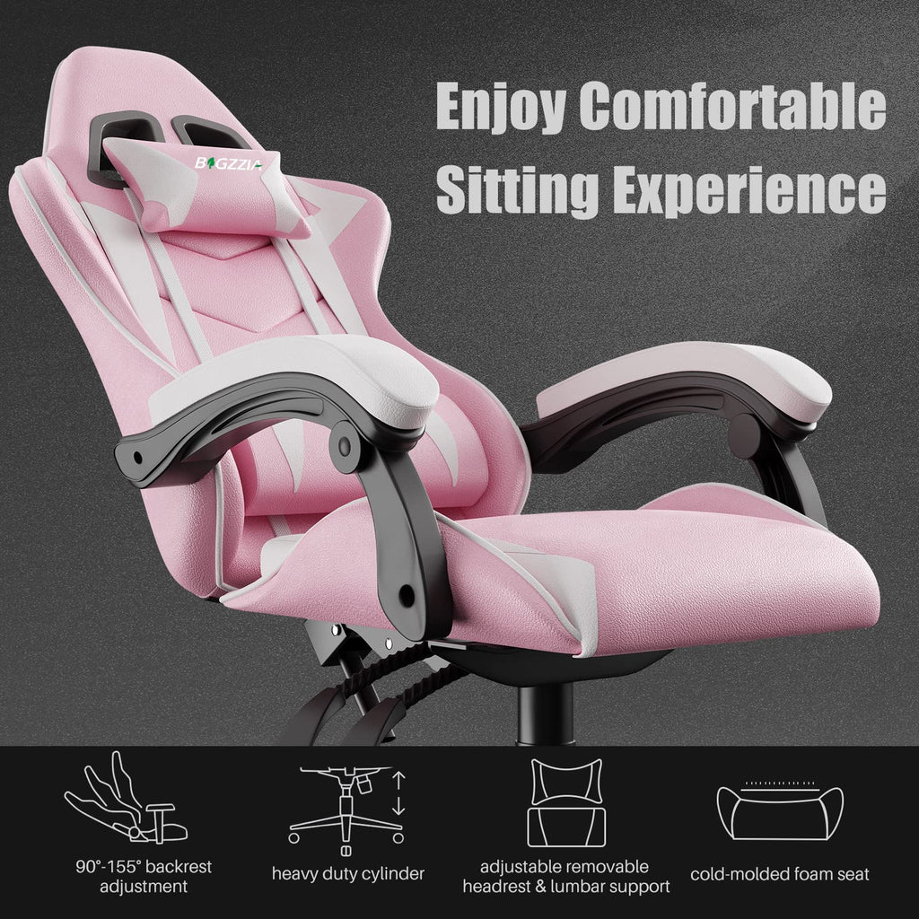 Gaming Chair with Lumbar Support, Comfy Gamer Chairs Pink