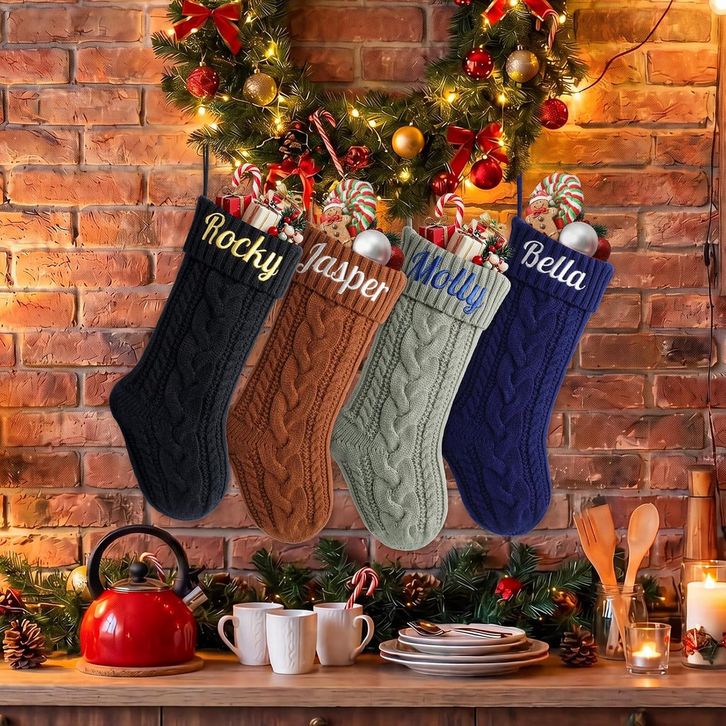 Stockings with Embroidered Name 18" Large Customized Stockings for Fireplace Hanging Decoration,Knitted Xmas - Set of 3