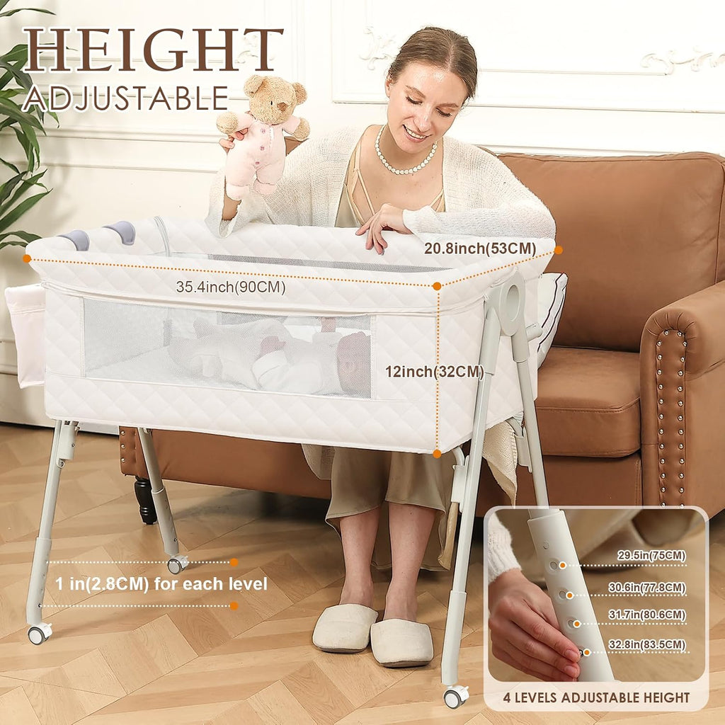 Bassinet Bedside Crib for Newborn 4-in-1 Baby Bassinet Bedside Sleeper | Mesh & Mattress, Easy Move Crib for Newborns