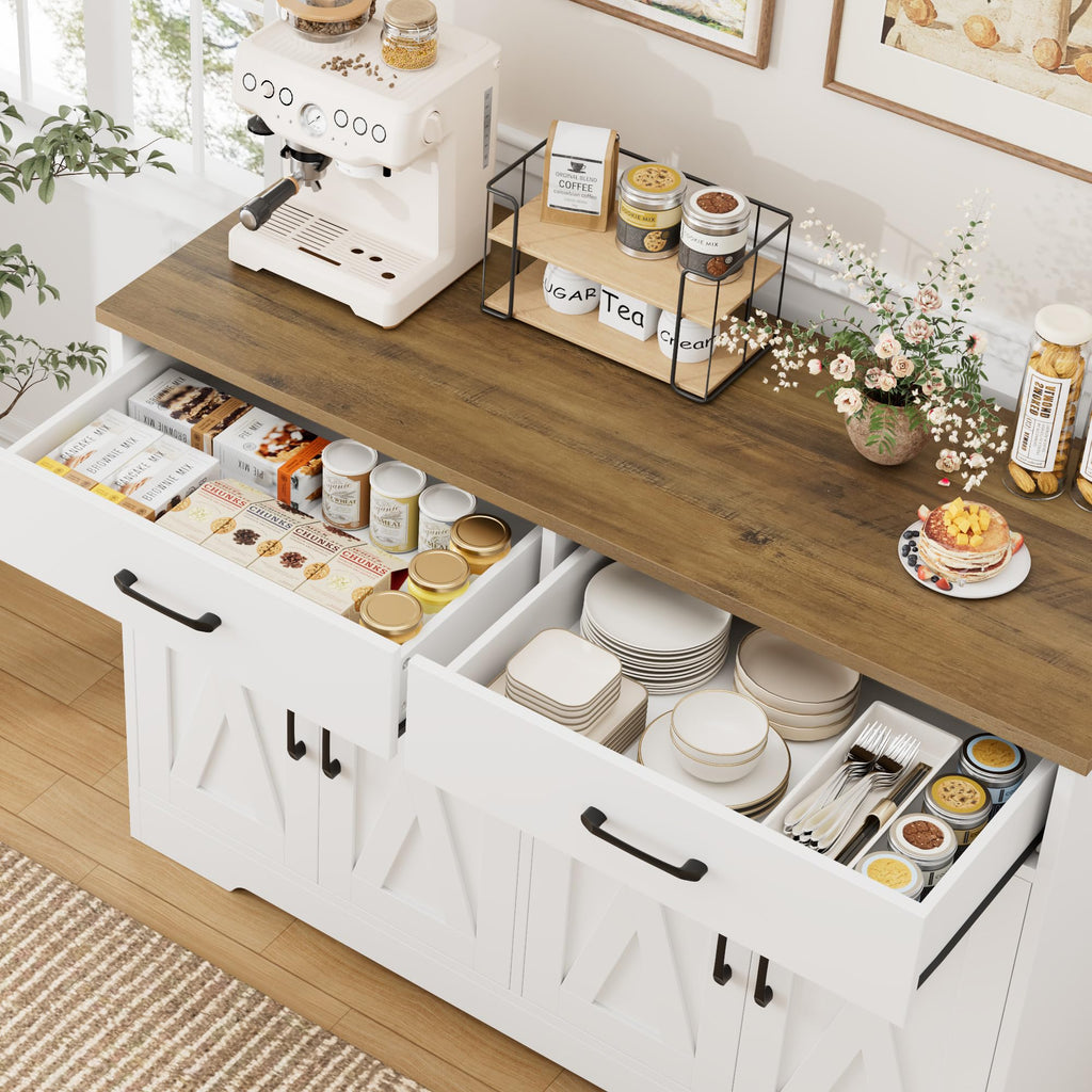 47" W Kitchen Sideboard Buffet Cabinet with Storage Drawers, White