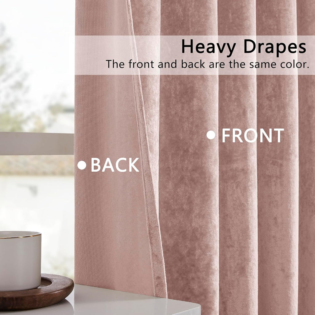 Pink Crushed Velvet Curtains 52x84inch Rod Pocket-2P - Set of 2