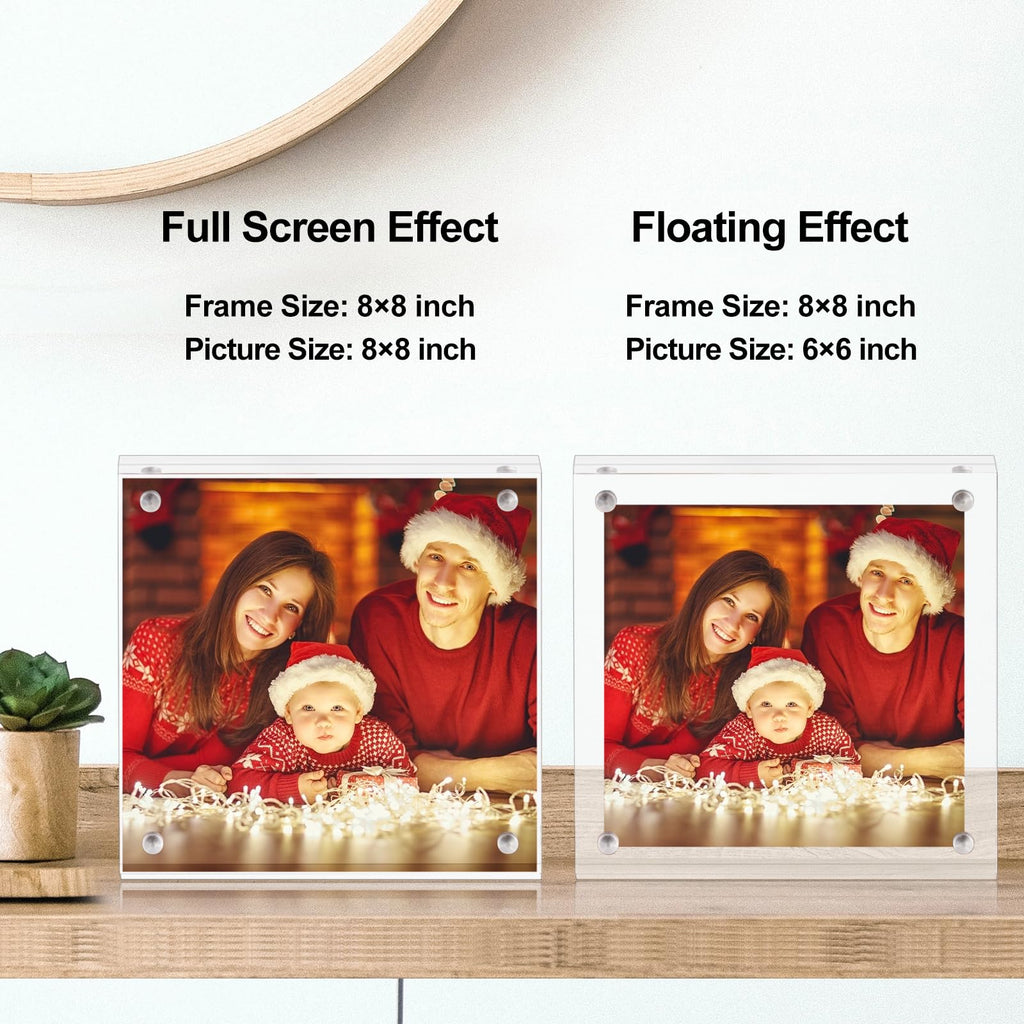 8x8 Acrylic Picture Frame, Clear Frameless 8x8 Inches Photo Frames with Magnetic, Double Sided Transparent Desktop