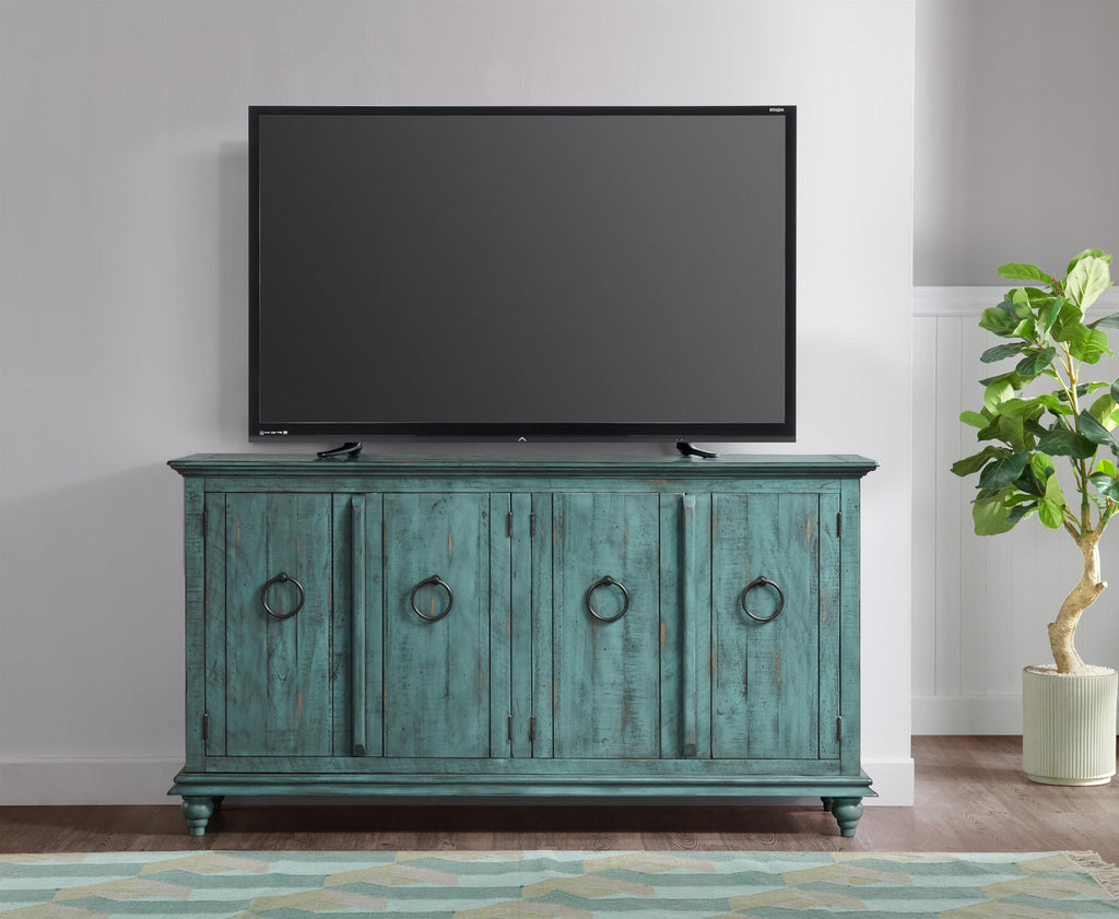 Garden District 65" Solid Wood TV Stand, Turquoise
