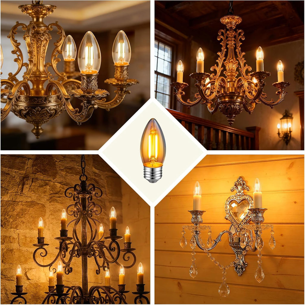 E26 Amber LED Light Bulbs,40 Watt Candelabra Light Bulbs Equivalent,No-Dimmable B11 Candelabra Base LED