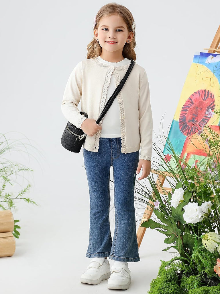Girls Basic Cardigan Button Up Knitted School Sweater