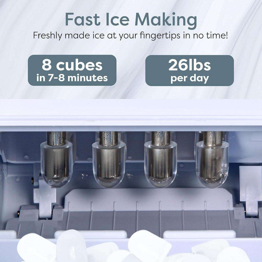 Portable Ice Maker with Scoop & Basket- Ice Maker with LED Control Panel & 1.5 Quart Water Tank-Ice Cube Maker