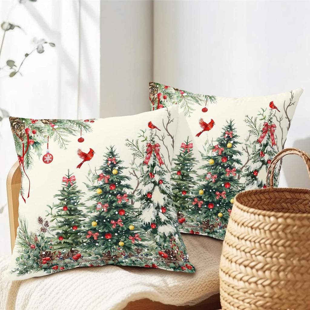 Christmas Pillow Covers 20x20 Inch Rustic Christmas Tree Decorative Outdoor Throw Pillows Winter Green - Set of 2