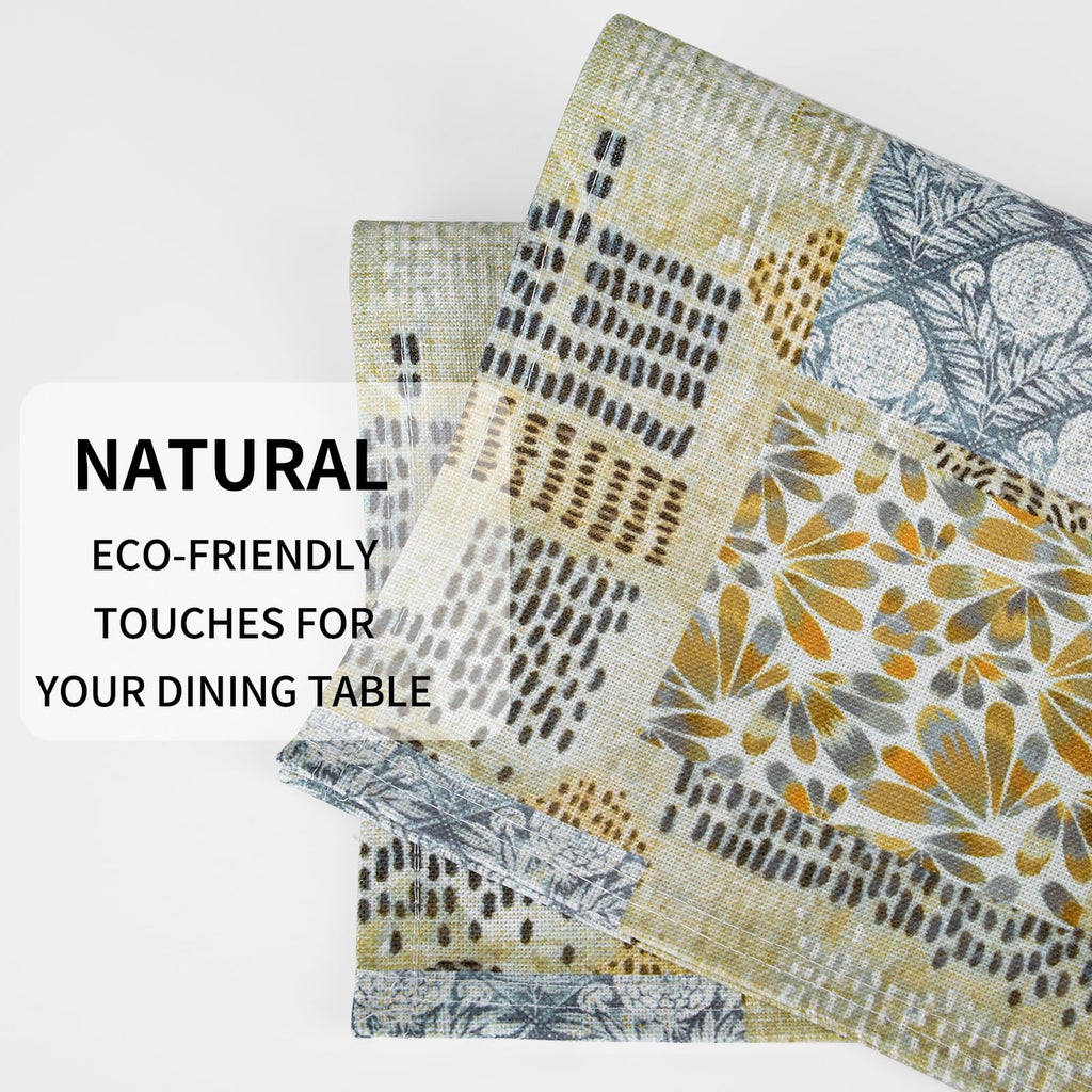 Table Placemats Set of 6, 12"x18" Linen Place Mats, Floral Patchwork