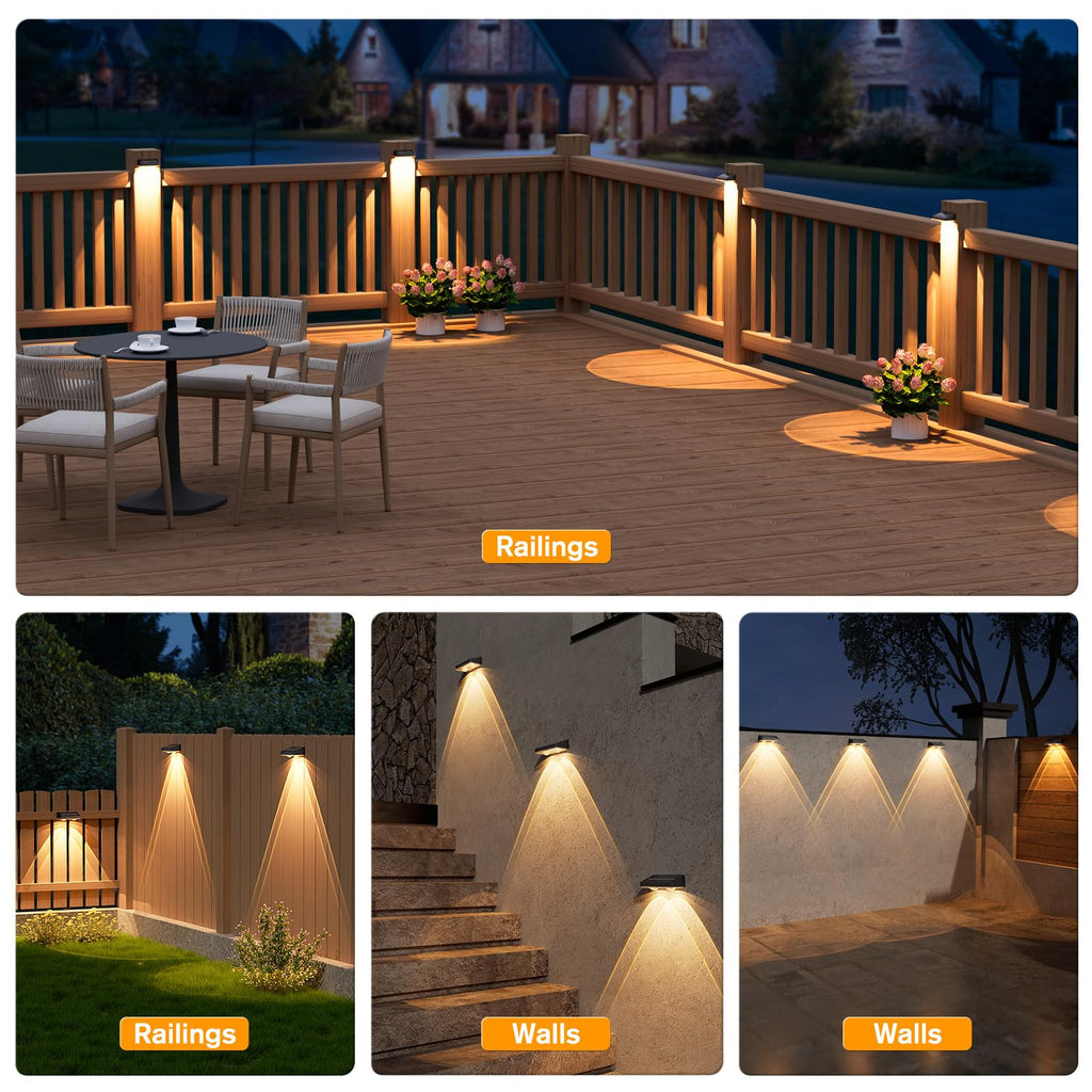 Solar Fence Lights, 12 Pack Deck Light, Led Lights Warm White Outdoor Wall Lights, IP45 Solar Powered Light Waterproof