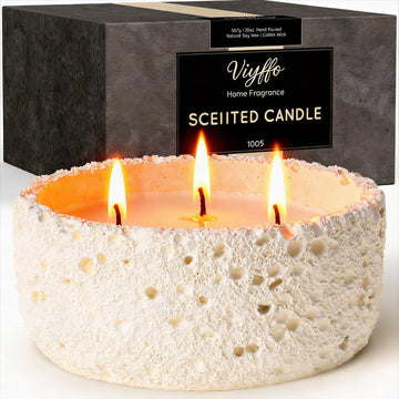 20oz Large Scented Candle - Eucalyptus & Rosemary, 3 Wick Non Toxic Soy Candles for Women, Matte Ivory White Ceramic