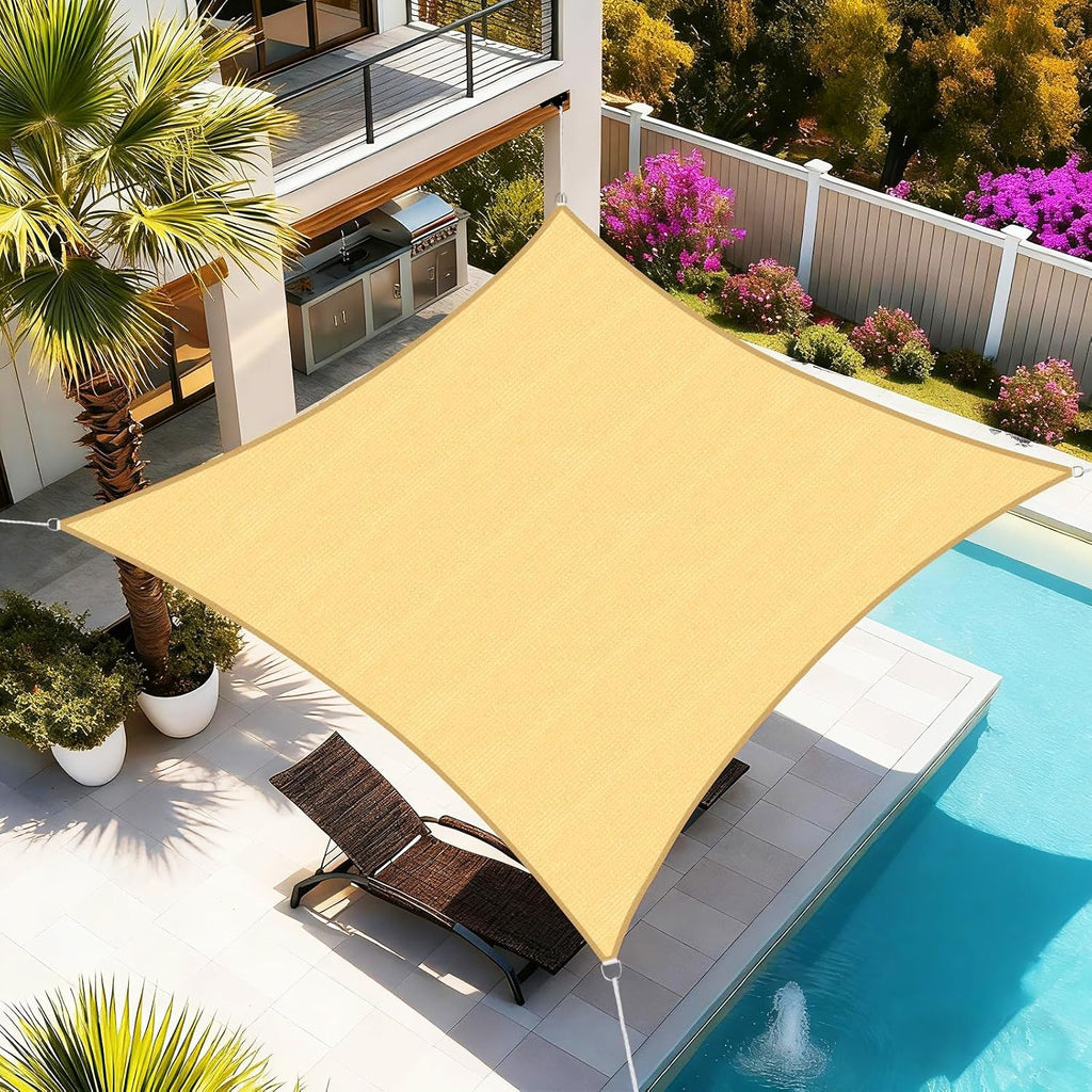 Sun Shade Sail, 16'X20' Sand Rectangular, Curved Edged Commercial Grade 185GSM Permeable Outdoor Shade Cloth for