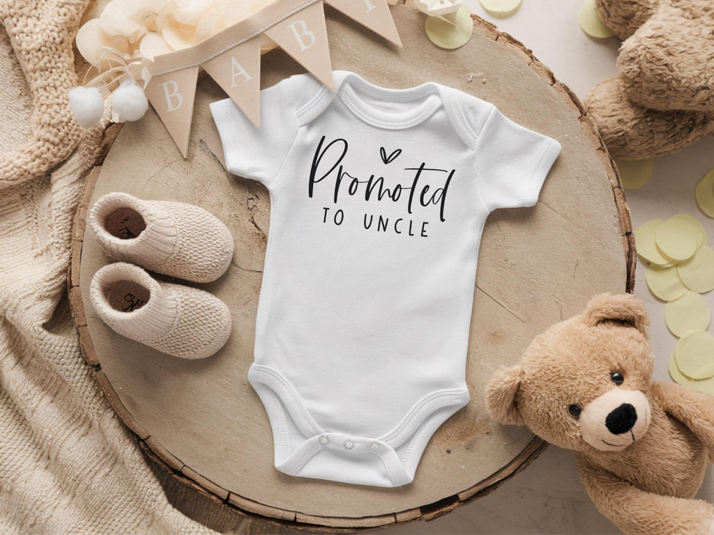 Promoted To Uncle Pregnancy Announcement Infant Bodysuit - Surprise Gift For Uncle, Brother, Brother In Law (White)