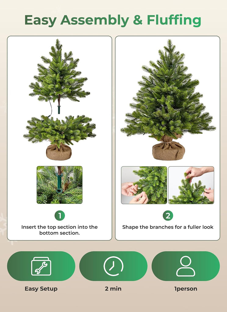 2ft Pre-lit Artificial Mini Christmas Tree, Small Tabletop Decor