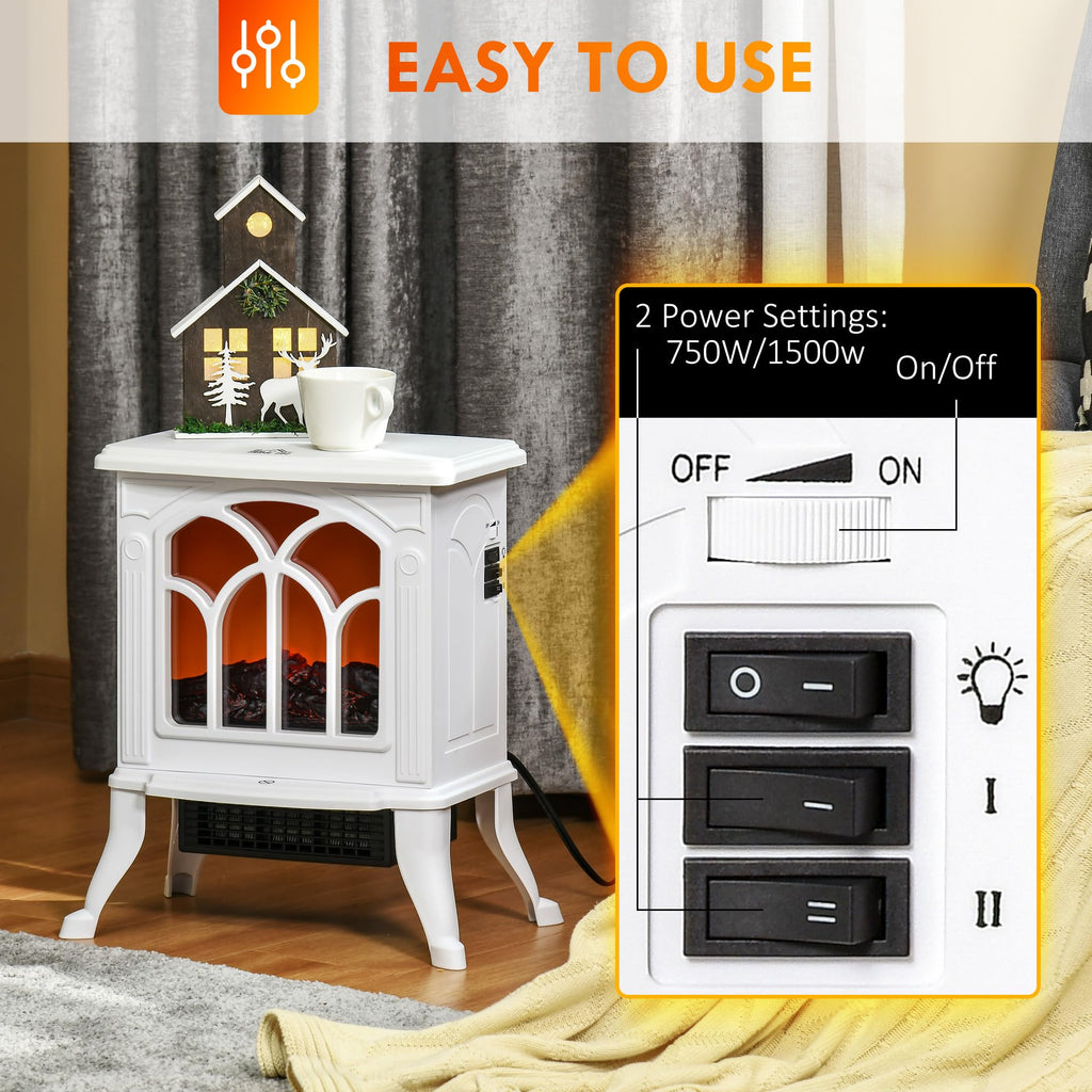 17" Freestanding Electric Fireplace Stove Heater 750W/1500W White