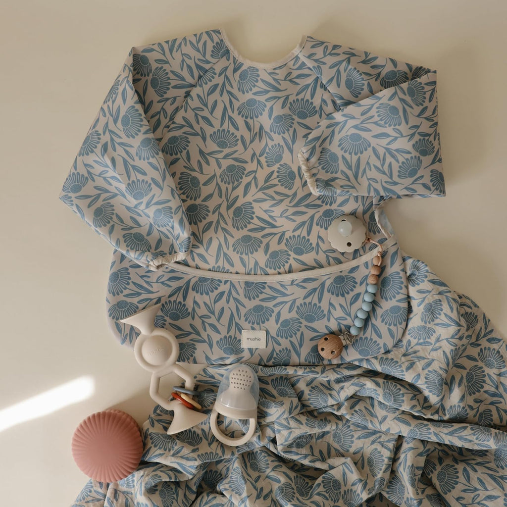 Muslin Baby Swaddle Blanket | 100% Organic Cotton (Blue Flowers)