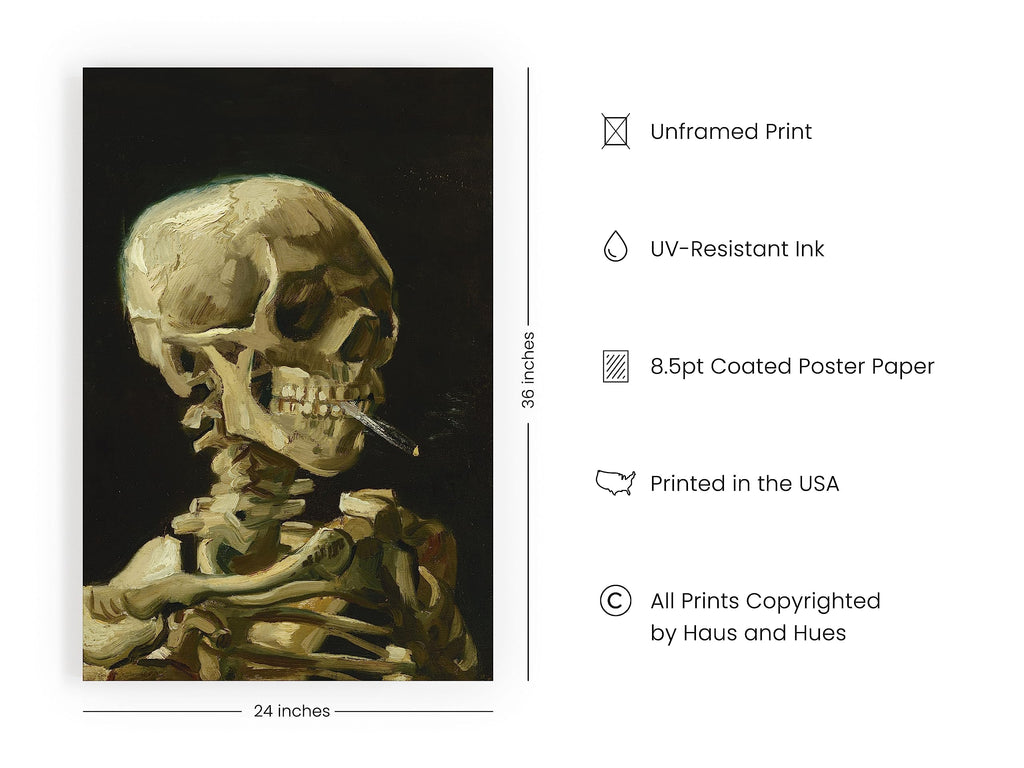 Van Gogh Skeleton with Cigarette Poster - Skull Art Print, Dark Academia Decor (Unframed, 24x36)