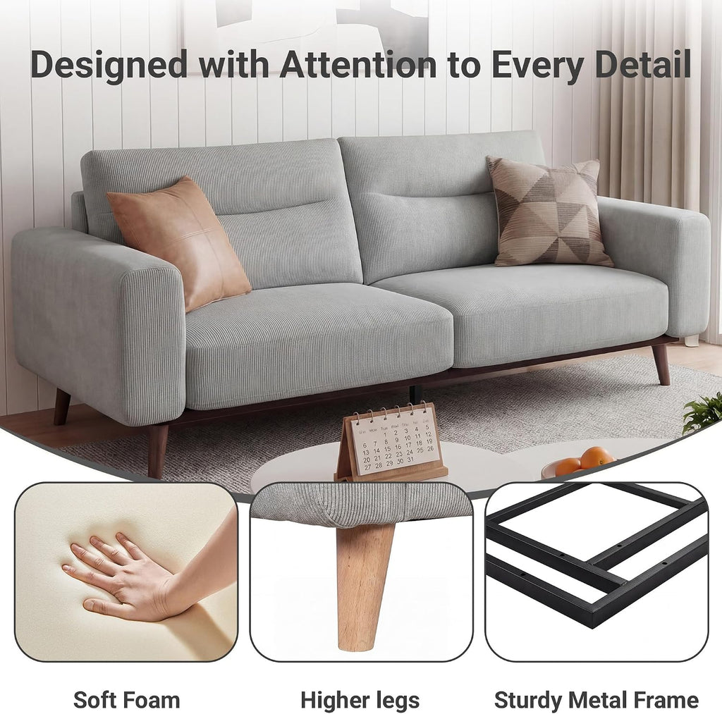 81" Oversized Loveseat Sofa, Mid Century Modern Couch , Corduroy Upholstered 2-3 Seater Sofa with Sturdy Metal Frame
