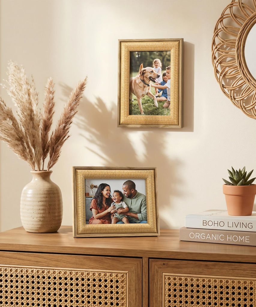 5x7 Boho Picture Frame Rattan Photo Frame 5 x 7 Beige Woven Frames