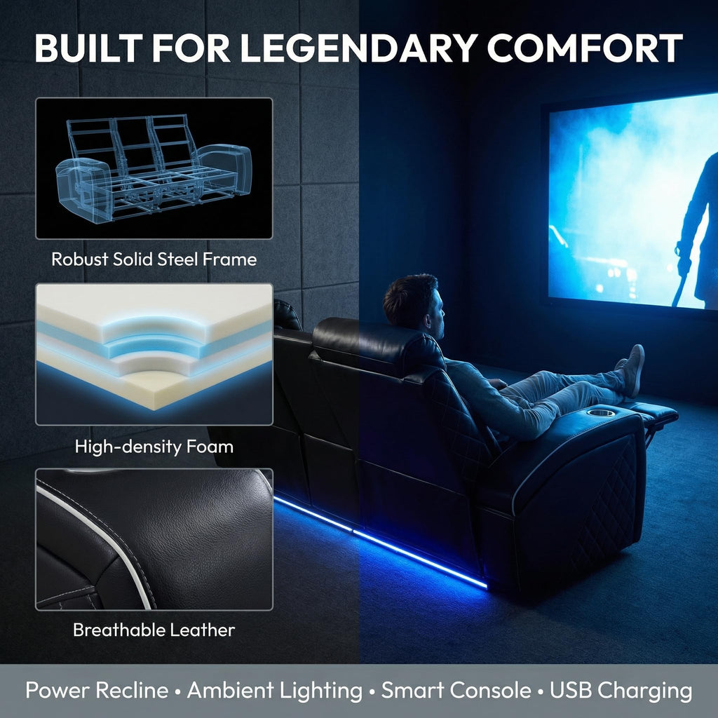 Power Leather Recliner Sofa Set with LED, Power Recliner Sofa Sectional Couches, Reclining Couch, loveseat, Chair