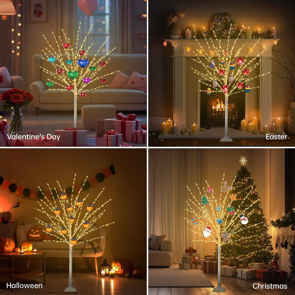 2Pack 4FT Lighted Birch Trees, Birch Tree with 400 LED Lights, 8 Flash Modes and Timer, Dimmable, Light Up Twig