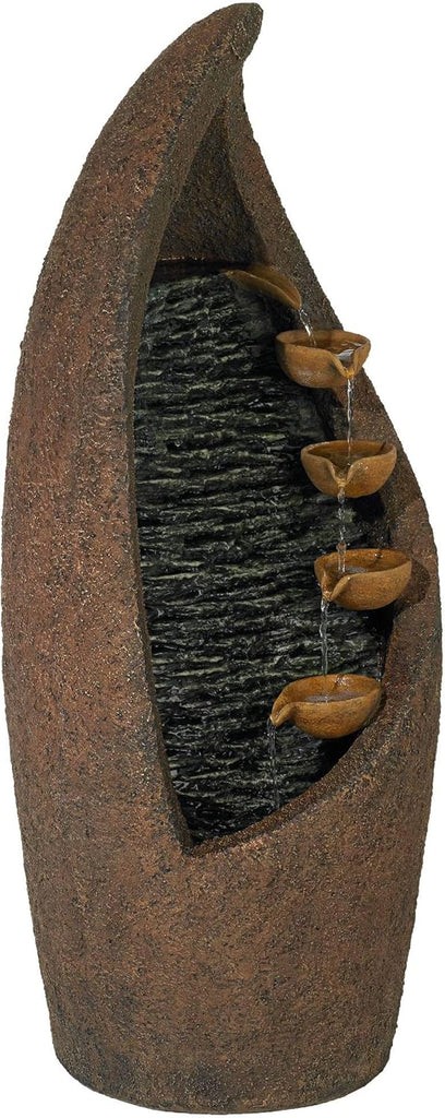 Nathan Cascade 34 1/2" High Large Rustic Indoor Outdoor Decor Faux Stone Floor Fountain with Light LED Standing