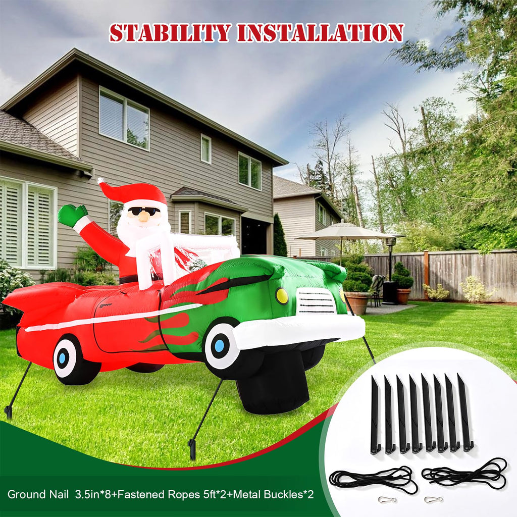 8FT Animated Santa on Car Christmas Inflatable Outdoor Decoration