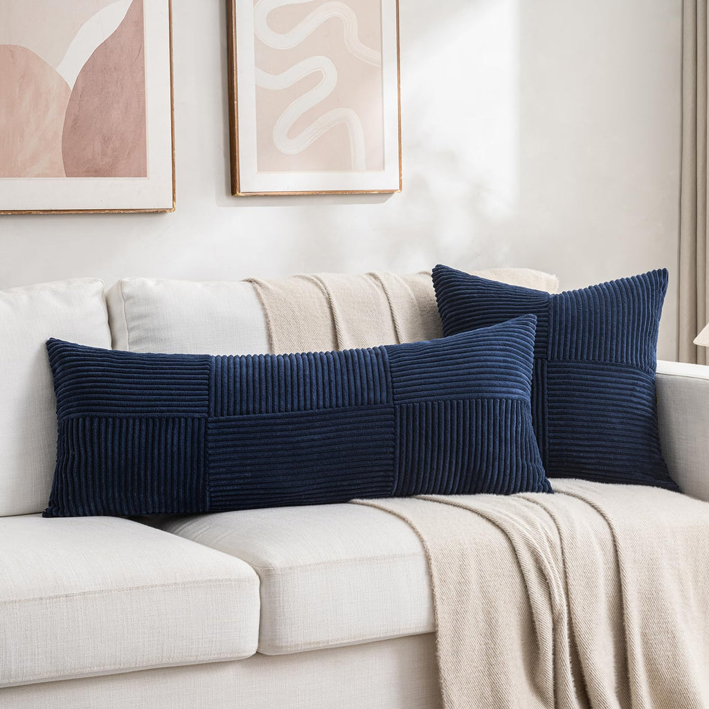 2 Packs Navy Blue Decorative Throw Pillow Covers 20x20 Inch Couch Bed Sofa, Rustic Farmhouse Boho Home Decor, Soft
