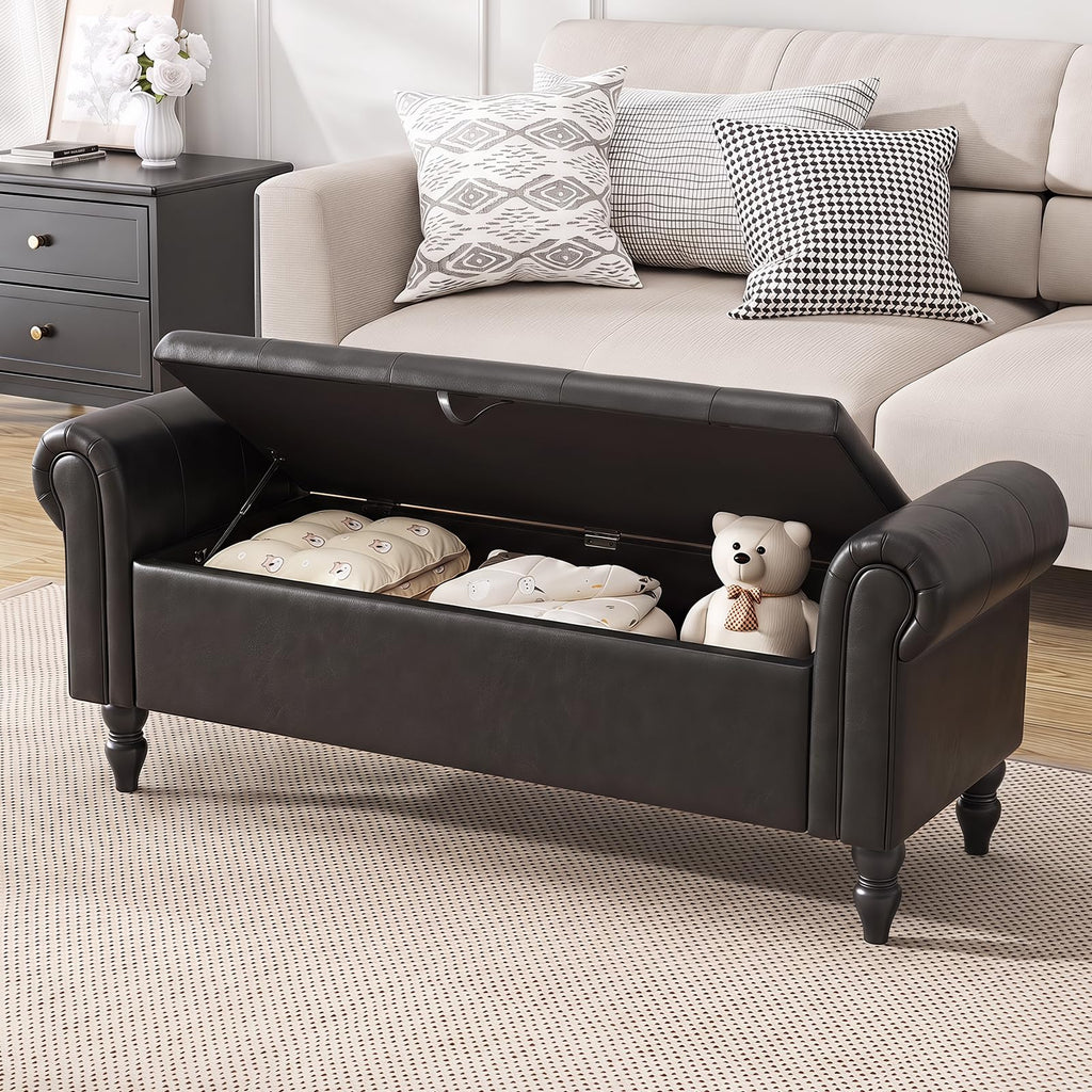 55" End of Bed Bench, Bedroom Bench with Button-Tufted, Large Upholstered Storage Ottoman Entryway Bench with Storage