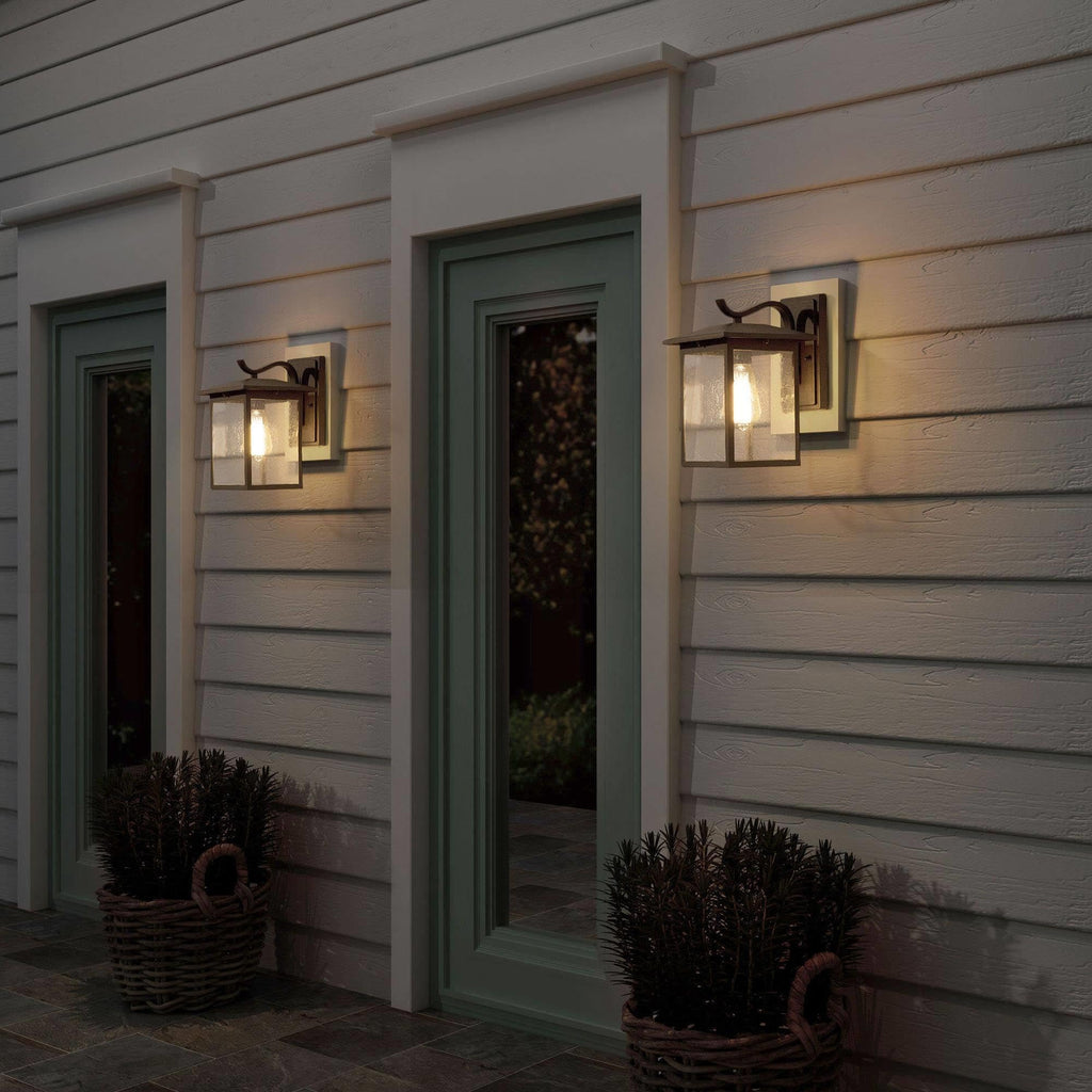 Black Outdoor Wall Sconce Light Fixture, Modern Farmhouse Rectangular Porch Lights Outdoor Wall Mount with Seeded