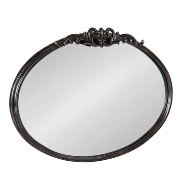 Arendahl Glam Ornate Oval Mirror, 27" x 18.75", Black, Traditional Baroque Inspired Wall Decor