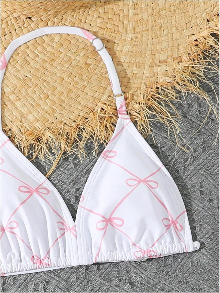 Girl's 3 Piece Cute Bow Swimsuit Halter Triangle Bathing Suits