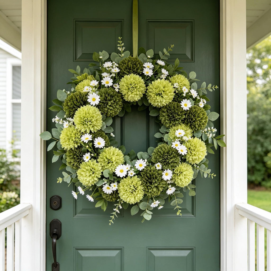 20Pcs Green Chrysanthemum Artificial Flowers Silk Fake Mums