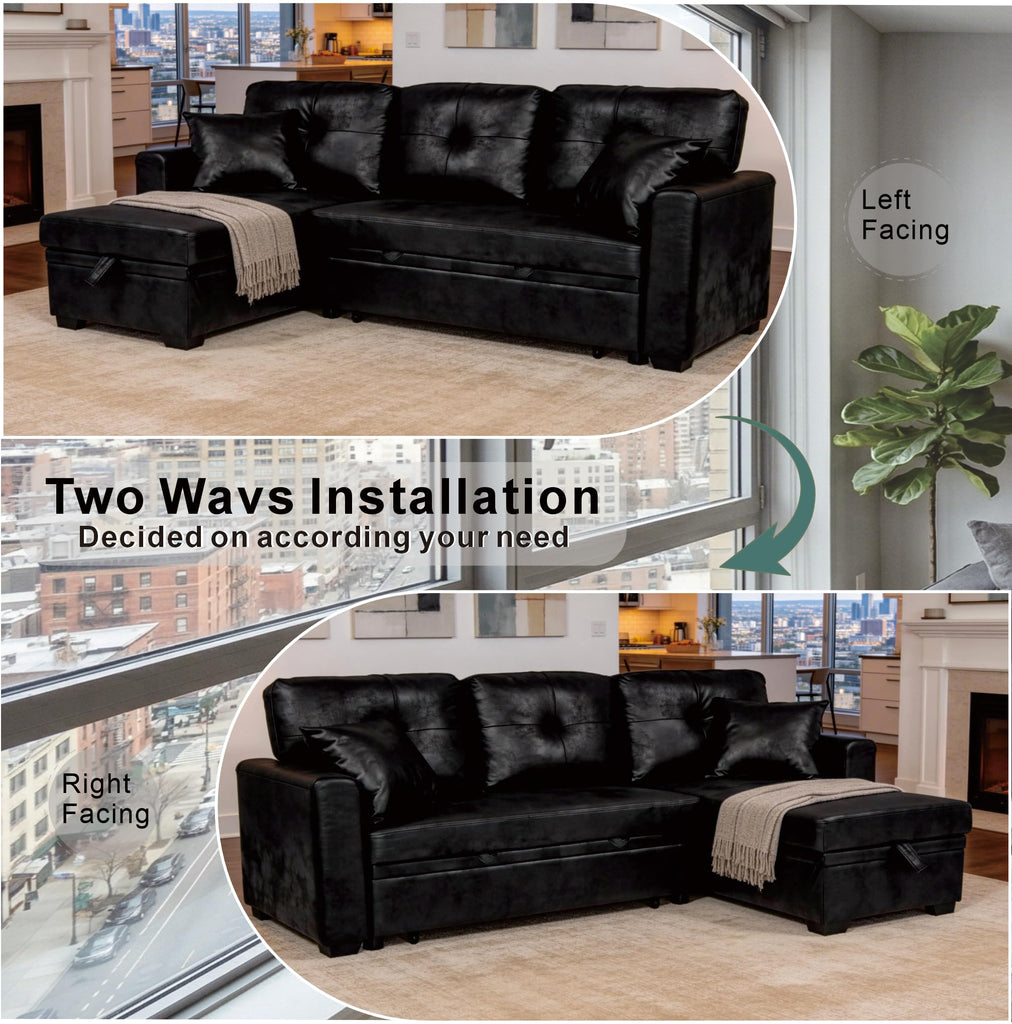 71" Sectional Sleeper Sofa with Pull Out Bed, L Shaped Sleeper Sofa with Reversible Chaise, 3 Seater Modular