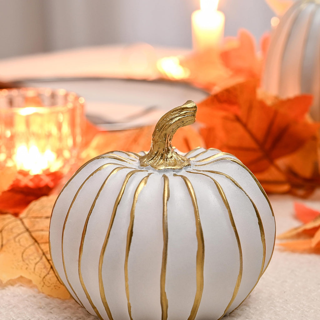 Fall Pumpkin Decor, 2Pcs Resin Thanksgiving Fake Pumpkin Figurines