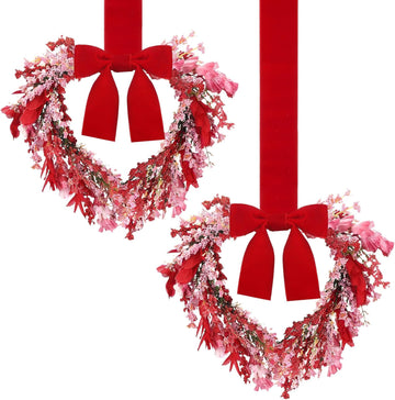 9" Small Valentines Day Wreath for Cabinet Front Door Valentine Wreath Red Artificial Heart Flower Spring - Set of 2