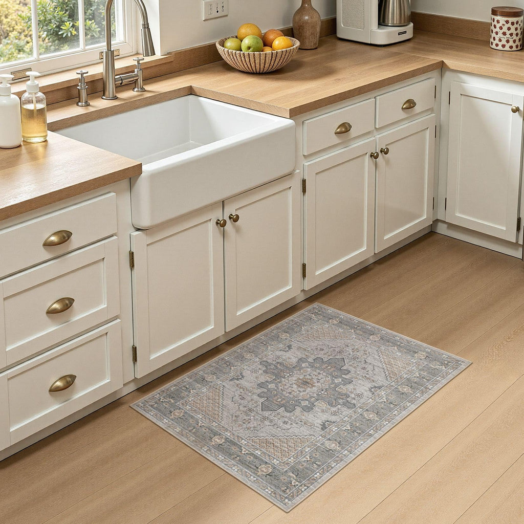 Area Rug 2x3 Doormat - Washable Vintage Oriental Farmhouse Soft Thin Indoor Carpet Bedroom Hallway Entryway Kitchen